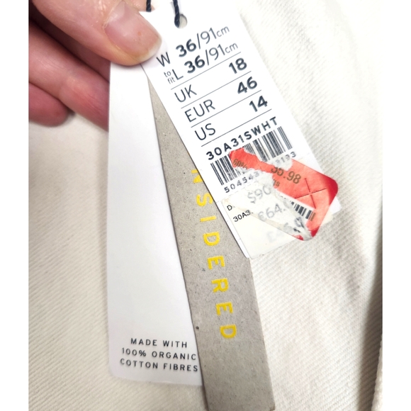 Topshop Straight Leg High Waisted Tall Jeans Size 14 Mom White Ivory - Picture 4 of 8